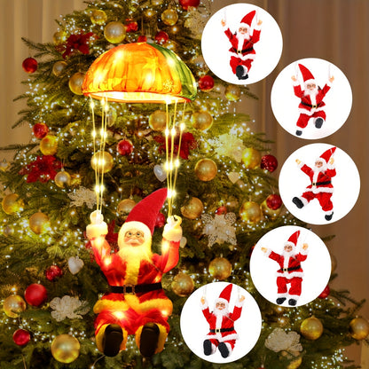 8 Modes Christmas Parachute Lights With Santa Claus, Hanging Red & Green Xmas Lights For Indoor Eave Balcony Roof - Holiday Decorative Lighting, Christmas Decorations Outdoor