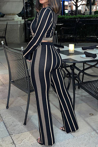 storexq Patchwork Striped Feminine Micro Flared Pant Suit