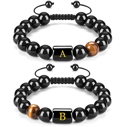 1pc Stunning 26-Letter 10MM Synthetic Stone Bead Adjustable Rope Chain Woven Bracelet - Fashionable Accessory for Men and Women - Ideal Gift for Friends and Family - Durable and Comfortable to Wear