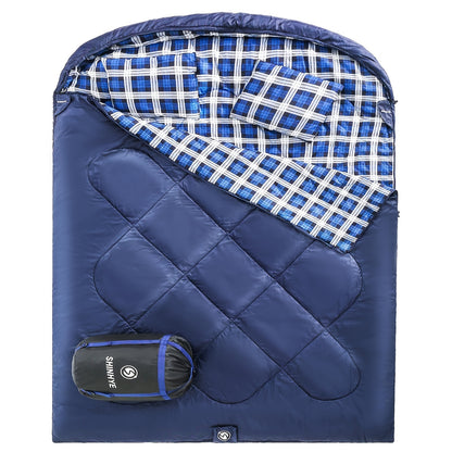 2-Person XXL Queen Size Flannel Cotton Sleeping Bag for Adults with 2 Pillows - Soft, Warm, and Cozy for Cold Weather Camping - Durable, Water-Resistant, and Easy to Clean - Perfect for Outdoor Adventures