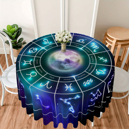 1pc Round Tablecloth 63 Inch, Boho Table Cloth With 12 Zodiac Patterns, Stain Resistant, Absorbent And Wrinkle Free, Circle Table Cover For Home Kitchen Dining Party Patio Indoor And Outdoor Use, Room Decor, Scene Decor