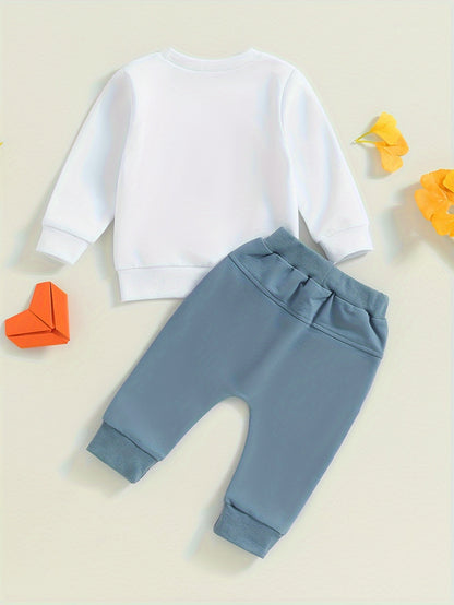 2-Piece Toddler Boy's Letter Print Outfit - Layette Sets with Long Sleeve Sweatshirt and Elastic Pants for Fall Baby Clothes - Soft, Cozy, and Adorable