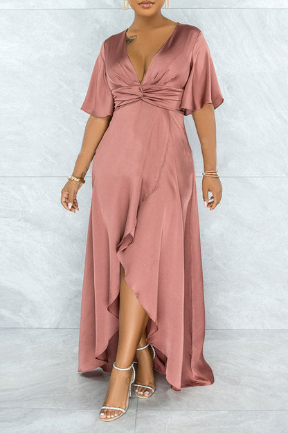 storexq Plain Glamorous Knotted High Low Slit Maxi Dress