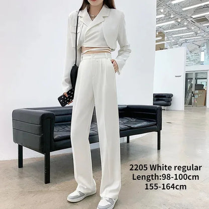 Casual High Waist Loose Wide Leg Pants for Women Spring Autumn Female Floor-Length White Suits Pants Ladies Long Trousers 240116