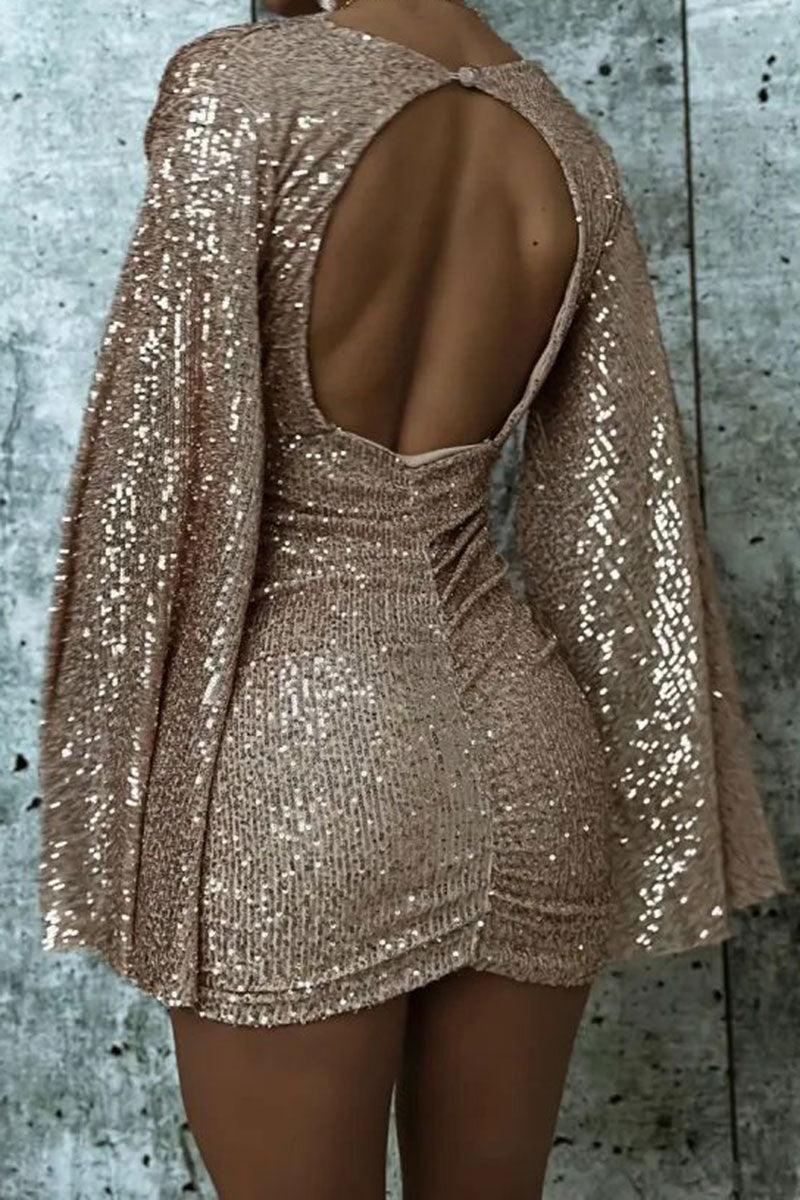 namcoverse Sequined Glittery Split Sleeve Mini Dress