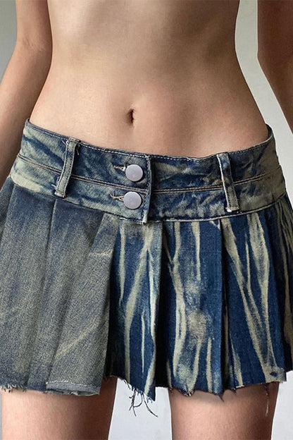 storexq Distressed Gradient Denim Girly Pleated Skirt