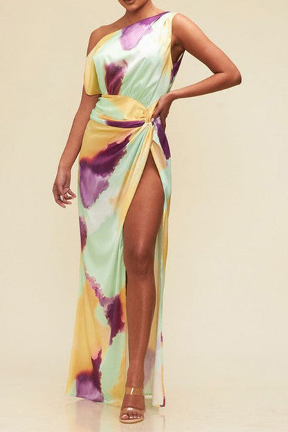 storexq Tie Dye Pretty High Split Asymmetric Maxi Dress