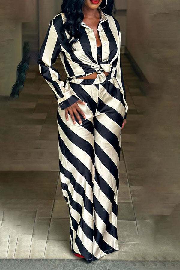 storexq Striped Laid Back Wide Leg Pant Suit