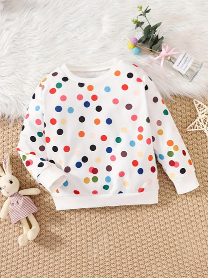 Cozy Polka Dot Crew Neck Sweatshirt for Boys and Girls - Soft, Breathable, and Comfortable - Perfect for Casual Wear, School, and Outdoor Activities