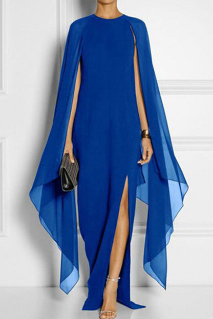 storexq Solid Color Modern Cape Sleeve Irregular Maxi Dress