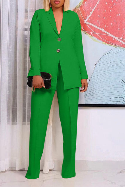 storexq Solid Color Notched Lapel Feminine OL Pant Suit