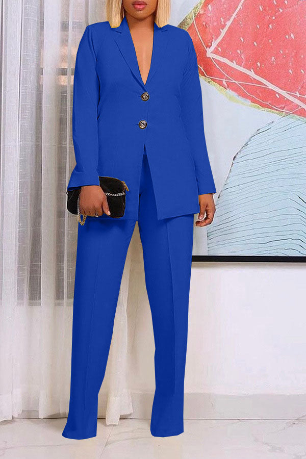 storexq Solid Color Notched Lapel Feminine OL Pant Suit