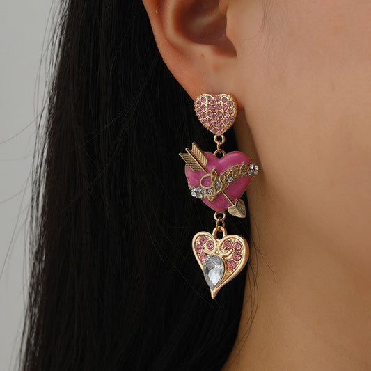 storexq Urban Loving Heart Multi-layer Drop Earrings