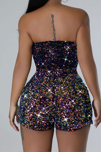 storexq Sequined Sparkly Strapless Bodycon Romper