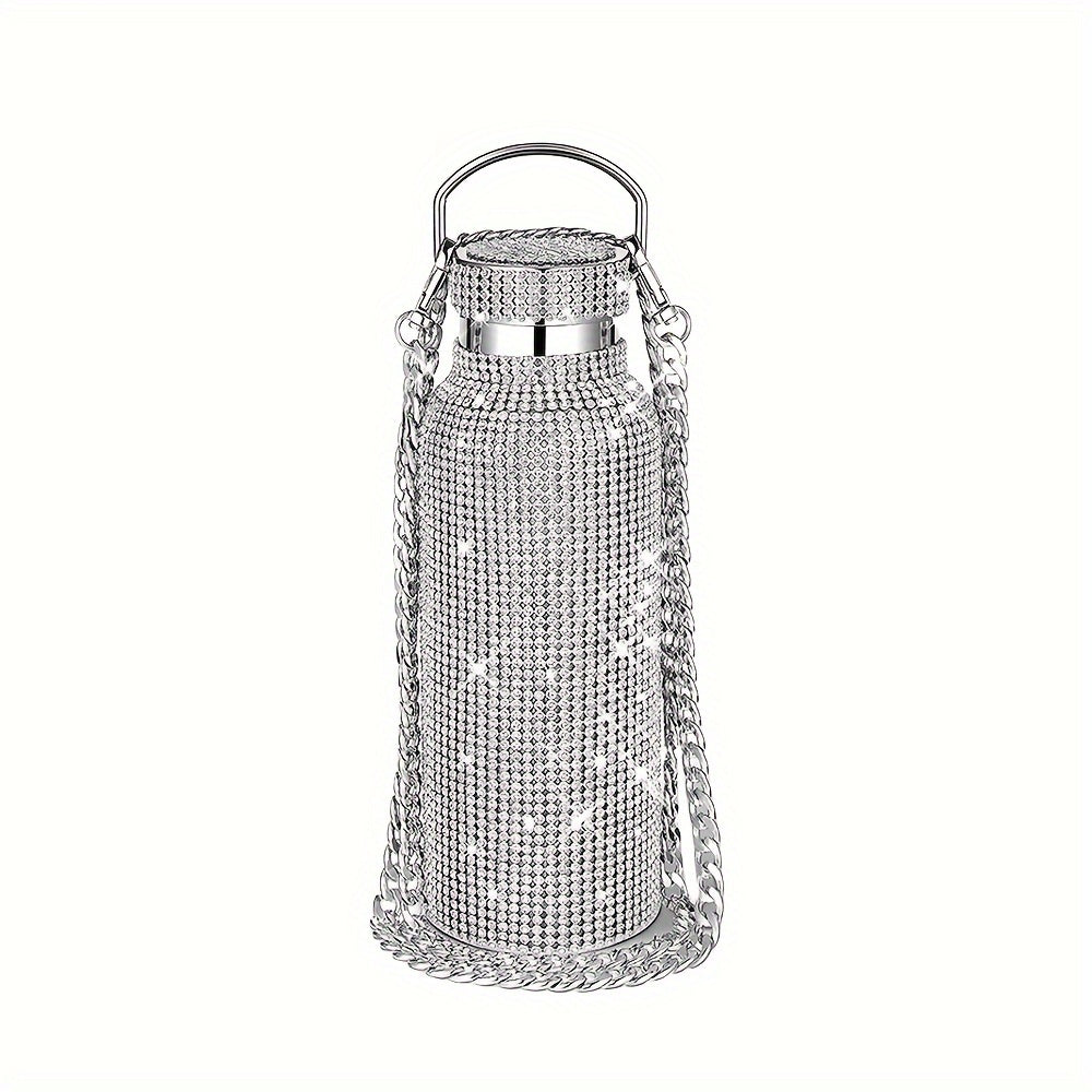 Buy 1 Get 1 Free, total of 2 pcs Glittering Sparkling Studded Insulated Vacuum Flasks - 600ml/20oz Stainless Steel Thermal Water Bottles Set for Hot and Cold Beverages - Perfect Travel Cups for Summer and Winter, Unique Gifts for Friends and Family