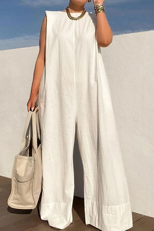 storexq White Laid Back Wide Leg Jumpsuit