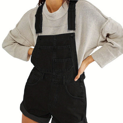 Womens Brief Denim Bib Overalls Romper Shorts - Adjustable Straps, Slight Stretch, Solid Color, Machine Washable - Casual, Comfortable, and Stylish for All Seasons