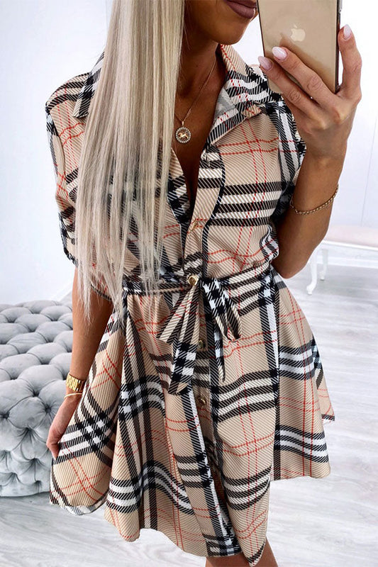 storexq Plaid Commuting Belted Mini Dress