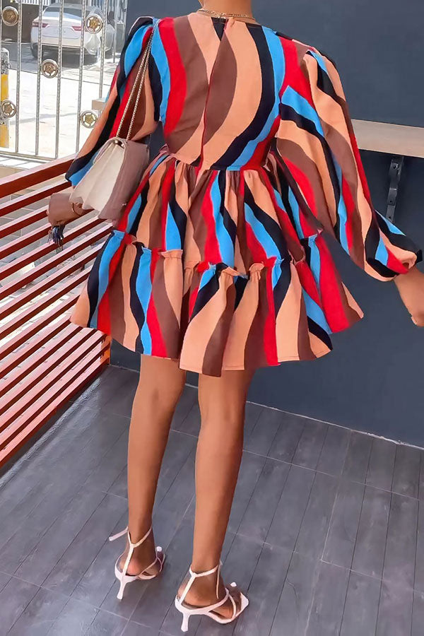 storexq Color Block Classic Tiered Ruffle Mini Dress