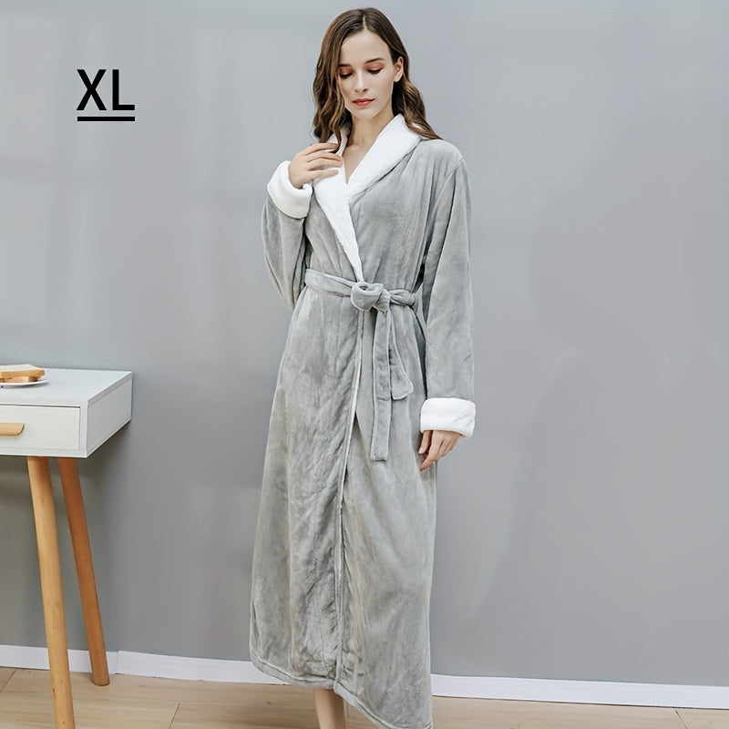 1pc Ultimate Flannel Bathrobe - Super-Soft & Cozy, Full-Length Nightgown, Insulated for Winter Warmth, Perfect Unisex Home Robe - Your Everyday Luxury Bathroom Essential