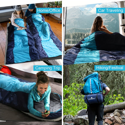 Ultra-Lightweight 4-Season Sleeping Bag - Waterproof, Compact, and Insulated for Adults and Kids - Ideal for Camping, Hiking, Mountaineering, and Outdoor Adventures - Blue