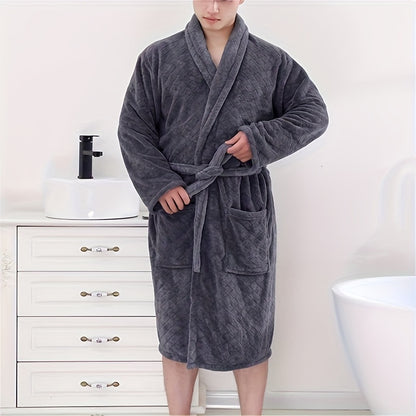 1pcs Ultra Plush Softness Bathrobe with Pockets - Quick-Drying, Fade-Resistant, Lint-Free, Absorbent, Cozy Wearable Sleepwear Robe for Men and Women - Perfect Household Bathroom Supplies for Relaxation and Comfort