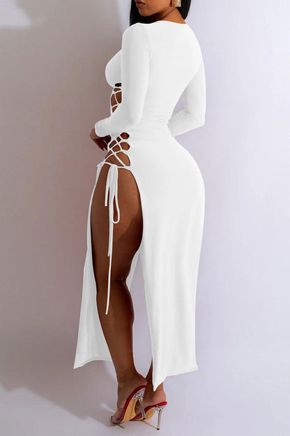 namcoverse Solid Color On-trend Cutout Strappy High Split Midi Dress