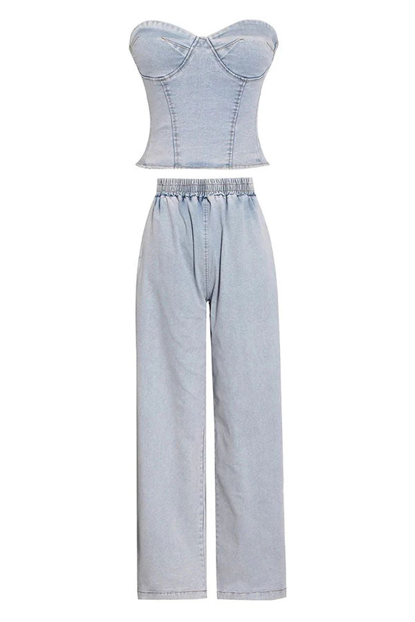 storexq Denim Girly Bandeau Pant Suit