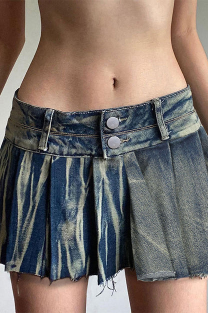 storexq Distressed Gradient Denim Girly Pleated Skirt