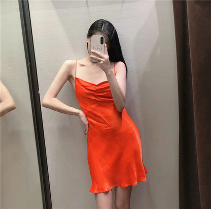 StoreXQ  Summer Slip Dress Women Za  Tie Dye Satin Short Woman Dresses Strappy Sexy Backless Strap Mini Dress Club Party Dresses