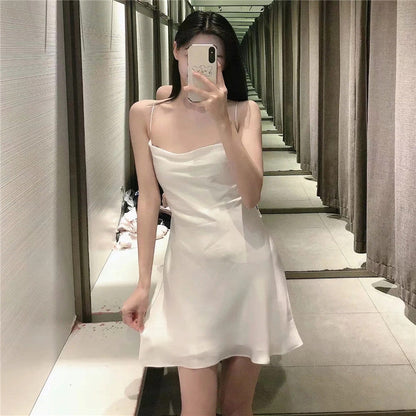 StoreXQ  Summer Slip Dress Women Za  Tie Dye Satin Short Woman Dresses Strappy Sexy Backless Strap Mini Dress Club Party Dresses