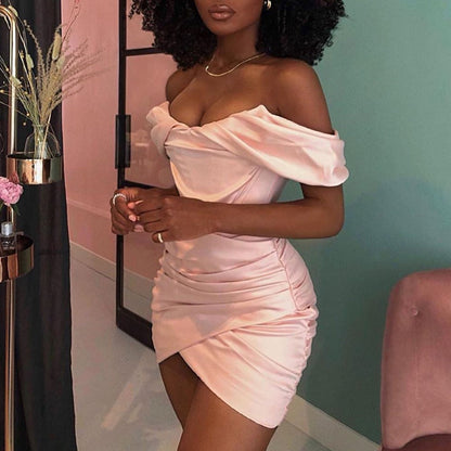 High Quality Bodycon Satin Dress Pink Women Party Dress Mini  New Double Layer Summer Dress Celebrity Evening Club Dress