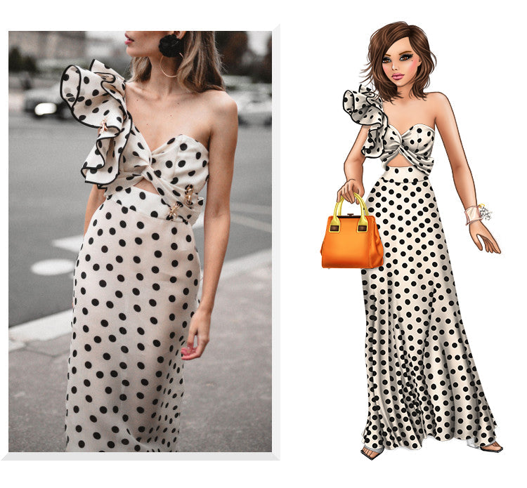 StoreXQ  Polka Dot Sheath Dress Women Hollow Out Chiffon Party Dress Sexy Long Maxi Dress Vintage Hepburn High Waist Zipper Runway C093