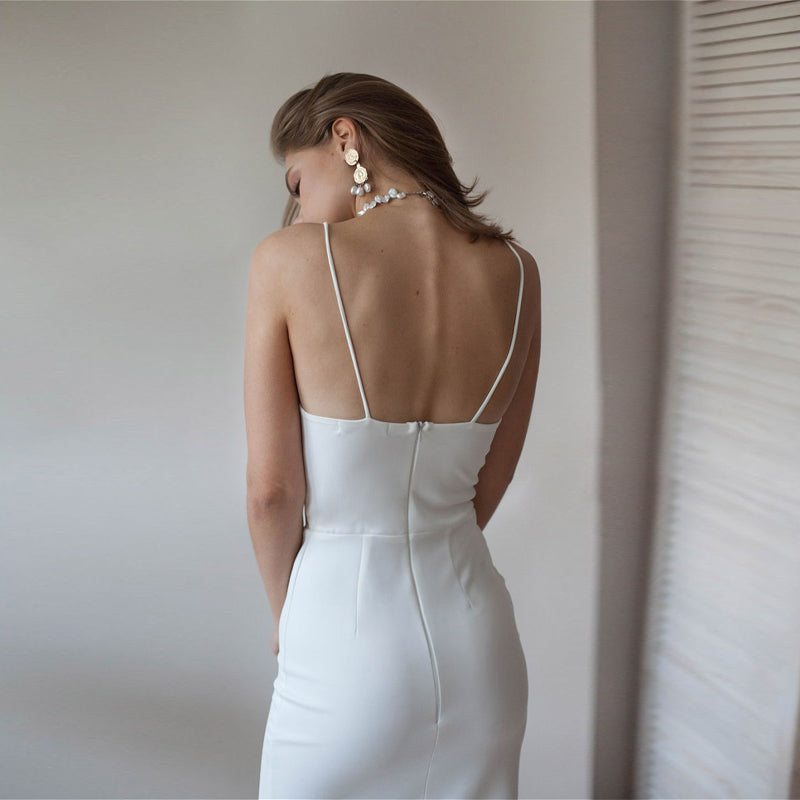 StoreXQ Sexy Backless White Party Dress For Women Spaghetti Strap High Split Slim Sheath  New Spring