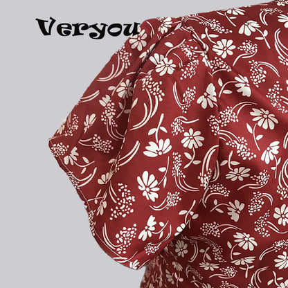 New Summer V Neck Floral Print Party Dress Women Vintage Sleeveless Tank Mini Dress Spring Loose Plus Size A-Line Dress
