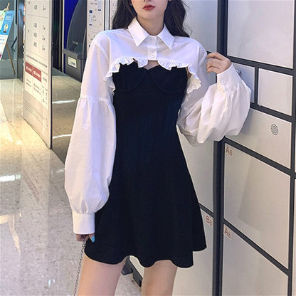 StoreXQ Elegant Party Dress Women Long Sleeve Sweet Empire High Street Mini Dress Gothic Y2k Dress Korean Autumn Female Outfits