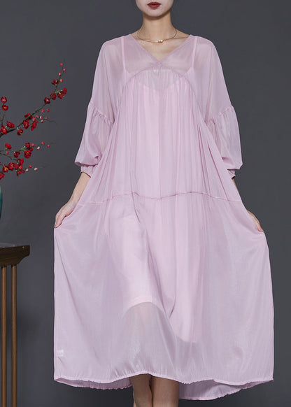 peopleterritory Light Purple Chiffon Dress Two Pieces Set Oversized Lantern Sleeve SD1009