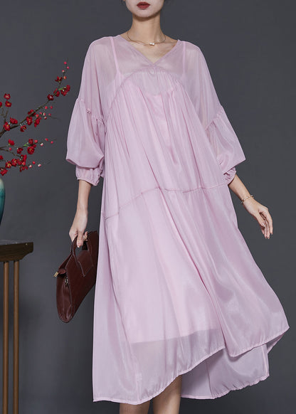 peopleterritory Light Purple Chiffon Dress Two Pieces Set Oversized Lantern Sleeve SD1009