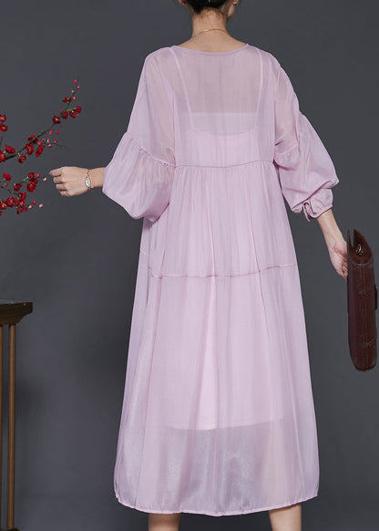 peopleterritory Light Purple Chiffon Dress Two Pieces Set Oversized Lantern Sleeve SD1009