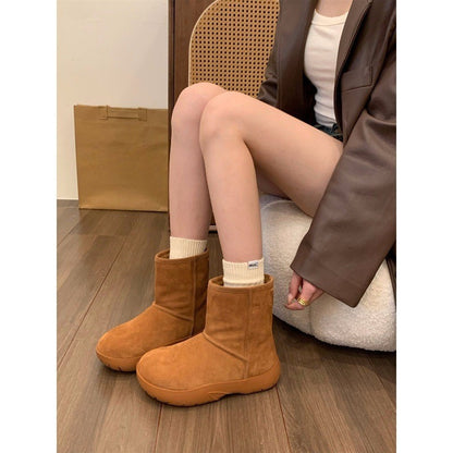 2025 Niche platform snow boots women's shoes popular new winter piled thickened wool cotton shoes warm short boots cotton boots