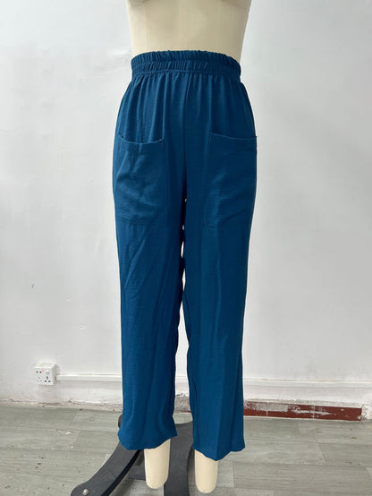 storexq wish Independent Station  Cross-Border Women's Clothing Pants Solid Color Pocket Women's Casual Trousers Trousers with an Elasticated Waist Trousers