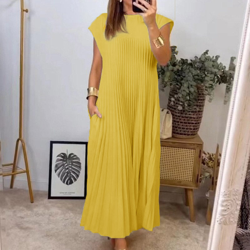 STOREXQ New new  autumn -border 2025 women's clothing elegant and fashionable round neck sleeveless pleated long dress