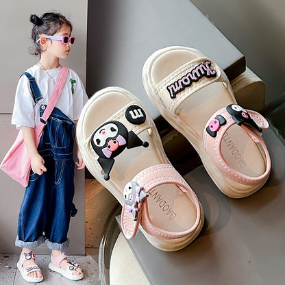 STOREXQ Trendy Cool Girl's Black Clow M Roman Sandals Summer New Children's All-Match Fashionable Cartoon Beach Shoes