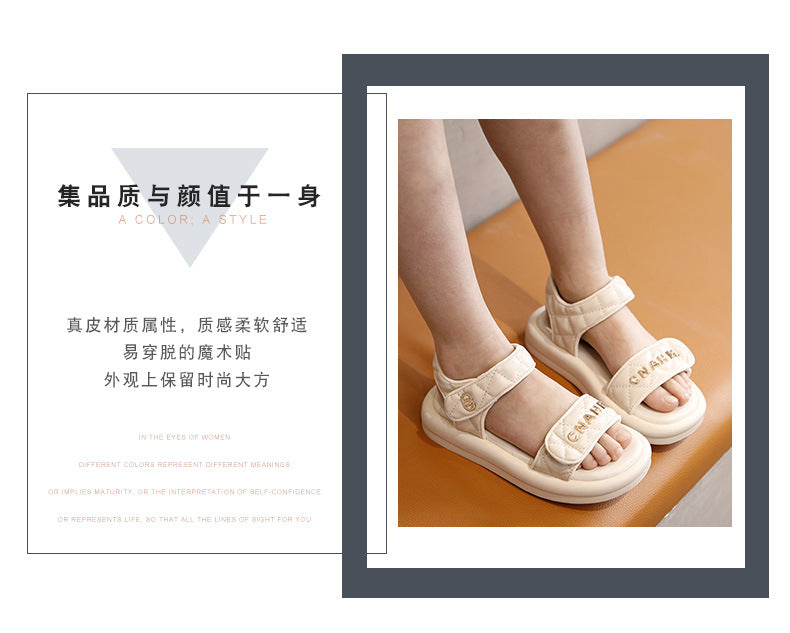 STOREXQ Girls' Sandals  Summer New Korean Version of Chanel's Style Middle and Big Children Girls' Princess Beach Shoes