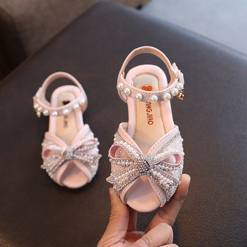 STOREXQ Summer Princess Shoes for Girls Generation Hair Girl Rhinestone Peep Toe Sandals Little Girl Middle and Big Children Dancing Shoes Crystal Performance Shoes