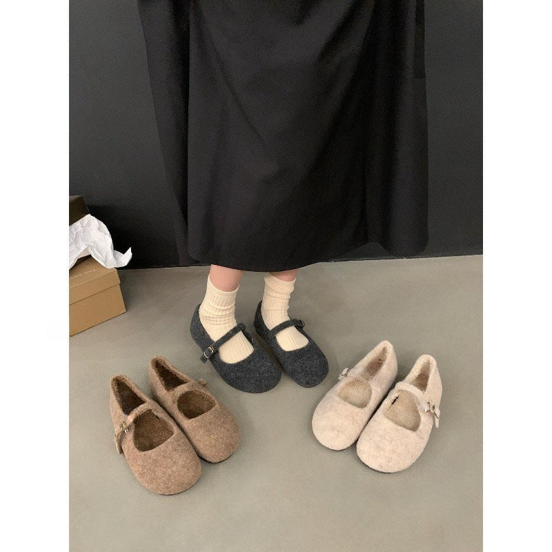 2025 Xiaoxiangfeng fluffy shoes female flat Mary Jane velvet evening breeze skirt fairy ballet fluffy shoes outer wear