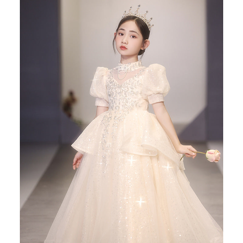 Children's Dress Ten-Year-Old Birthday Banquet Flower Girl Wedding Girl High-End Princess Dress Girl Piano Performance Costume