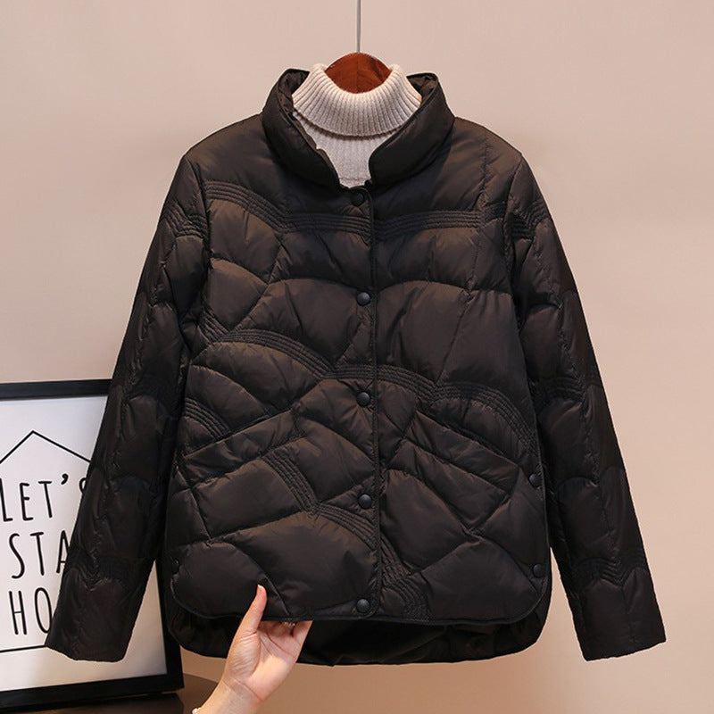 2024 new product Xiangyun embossed down cotton-padded clothing women's short fashion stand-up collar light cotton-padded clothing women's cotton-padded jacket