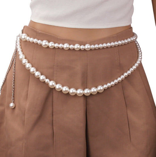 2025 XH4517  New new pearl pendant decorative chain jewelry metal waist chain sexy body chain waist chain