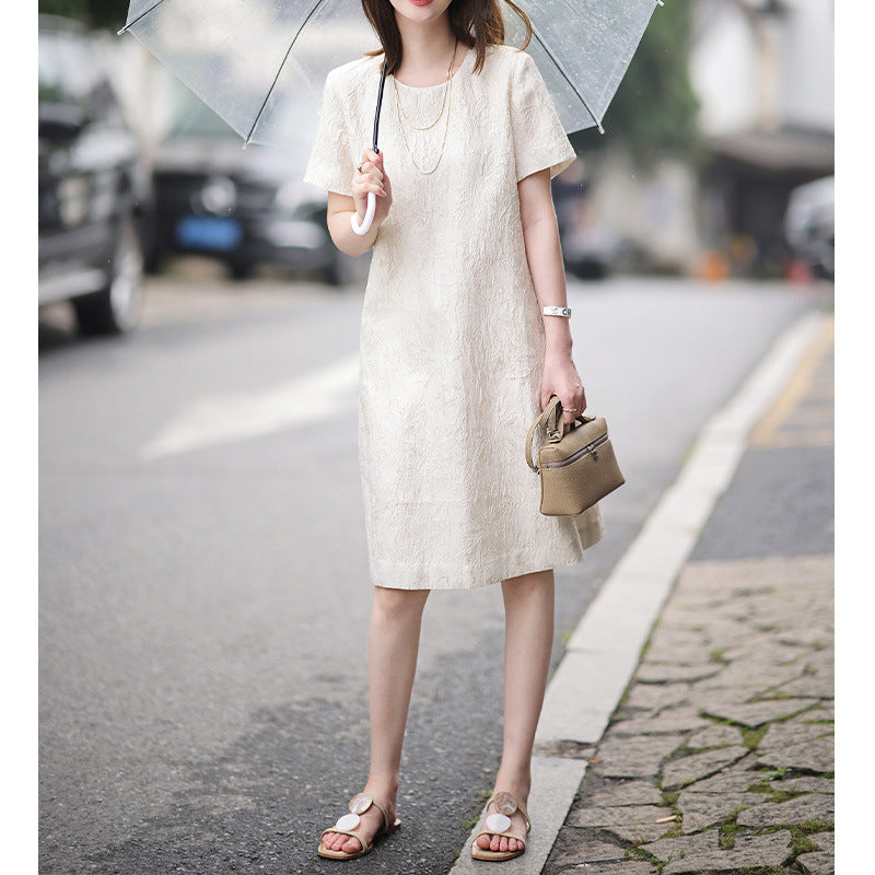 2025 Jacquard white dress high-end silk dress  white fairy dress mulberry silk loose spring and summer women's clothing